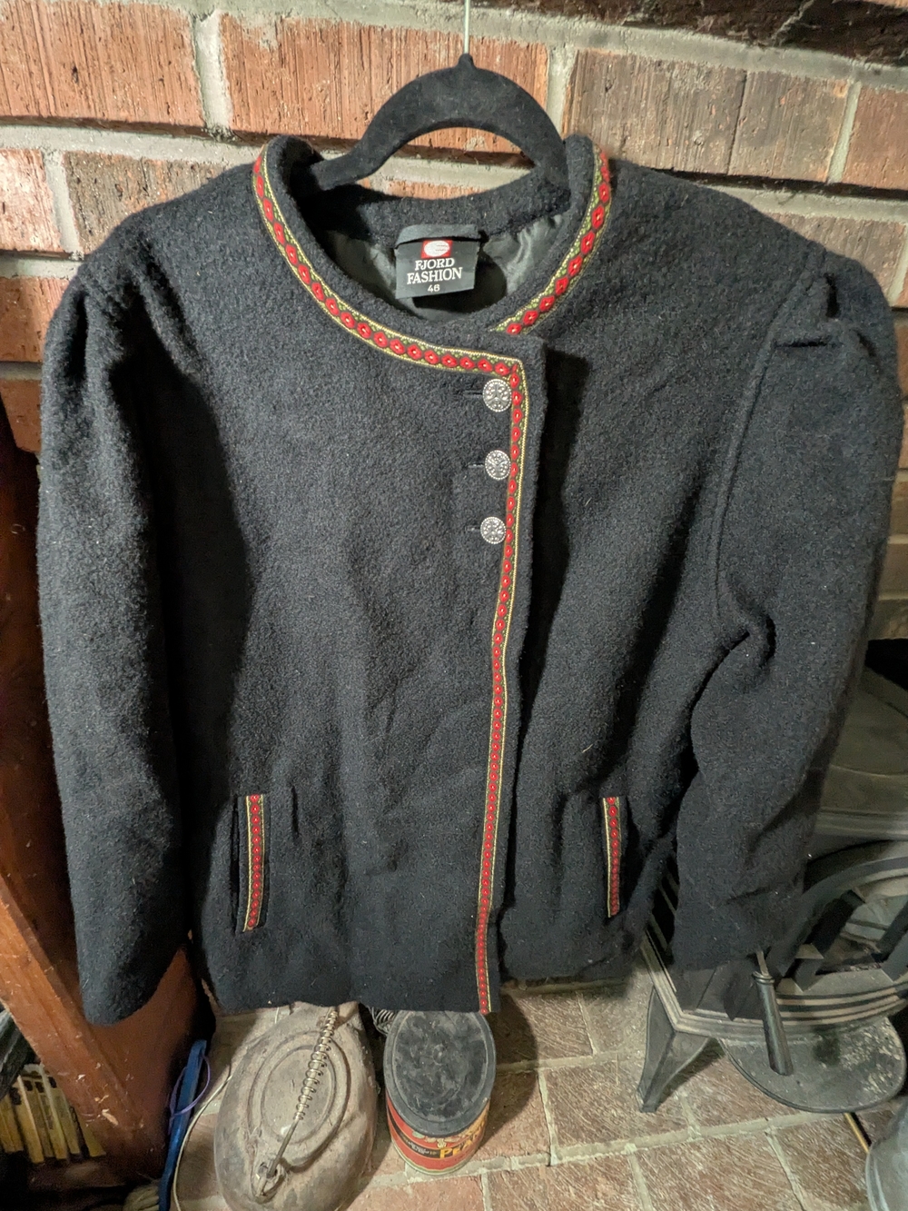 Women's Black Wool Blend Button-Front Sweater with Red Trim (2x)